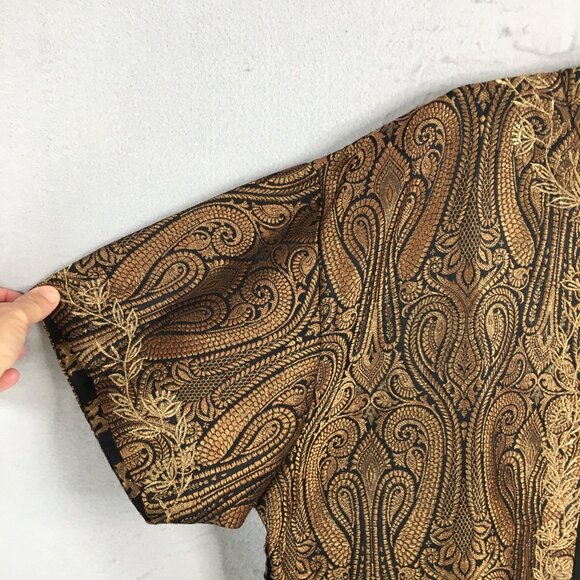 Sue.Anu Jacket Womens Large Black Gold Elephants Silk Hand Stamped Sartor Lal - Picture 8 of 16